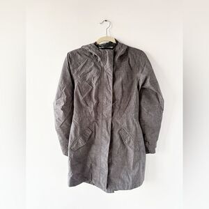Athleta Rainfall Jacket XS Women’s Grey Hooded Parka Mid-Length Lightweight Rain